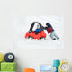 Young Boy Gives a Push to his Brother's Car Stuck in the Snow Wall Decal