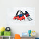 Young Boy Gives a Push to his Brother's Car Stuck in the Snow Wall Decal