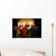 Christmas stocking on fireplace background. Chimney place. Wall Decal