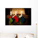 Christmas stocking on fireplace background. Chimney place. Wall Decal
