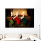 Christmas stocking on fireplace background. Chimney place. Wall Decal