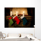 Christmas stocking on fireplace background. Chimney place. Wall Decal