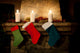 Christmas stocking on fireplace background. Chimney place. Wall Decal