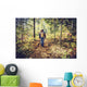 Mother Hiking with Baby in a Forest - Retro Filtered Wall Decal