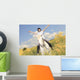 A white horse on yellow flower field with a rider. Wall Decal
