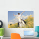 A white horse on yellow flower field with a rider. Wall Decal