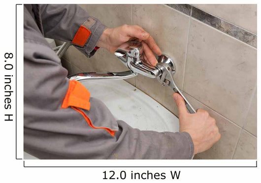 Plumber hands fixing water  tap with spanner, faucet and tool Wall Decal