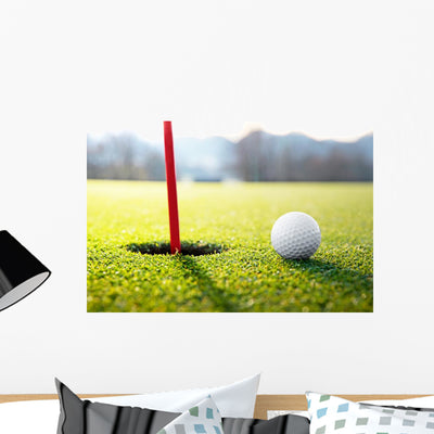 Golf Ball Near The Hole Wall Decal shown on a wall