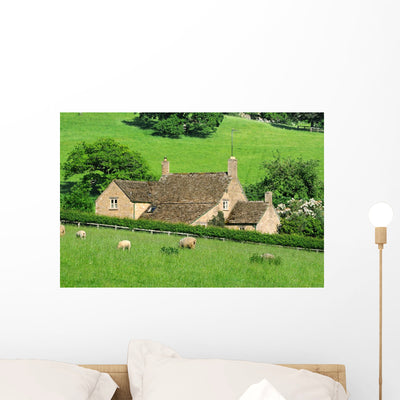 Farmhouse In English Countryside Of Cotswolds Wall Decal shown on a wall
