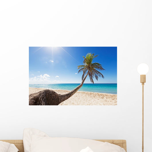 Palm tree on caribbean beach Wall Decal