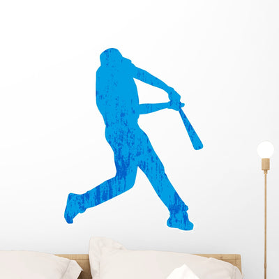 Grungy Baseball Player Wall Decal shown on a wall