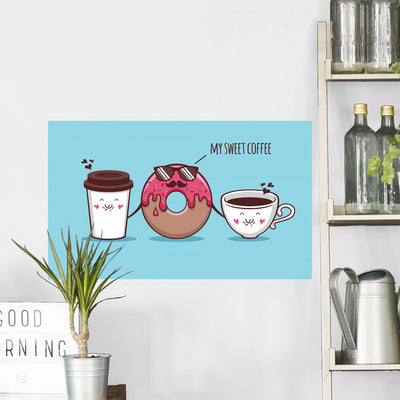 Donut And Coffee Wall Decal shown on a wall
