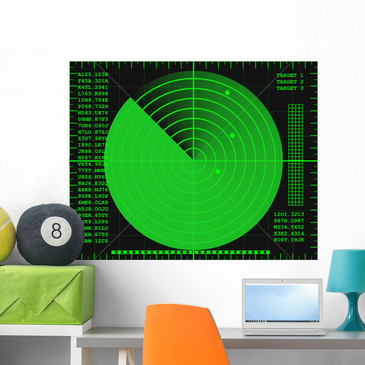 green radar screen on a black background Wall Decal