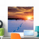 Patway on snow to sunset Wall Decal