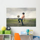 Boy playing football in the countryside Wall Decal