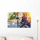 Biker girl in a leather jacket on a motorcycle Wall Decal