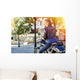 Biker girl in a leather jacket on a motorcycle Wall Decal