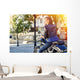 Biker girl in a leather jacket on a motorcycle Wall Decal