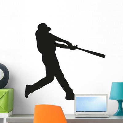 Baseball Player. Vector Silhouette Wall Decal 2 shown on a wall