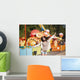 Amusement park rides. A young woman is happy and jumps. Wall Mural