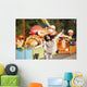 Amusement park rides. A young woman is happy and jumps. Wall Mural