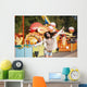 Amusement park rides. A young woman is happy and jumps. Wall Mural