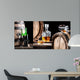 Collage of alcohols stored in barrels in the cellar Wall Mural