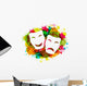 Comedy and tragedy simple masks for Carnival on colorful grunge Wall Decal