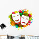 Comedy and tragedy simple masks for Carnival on colorful grunge Wall Decal