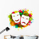 Comedy and tragedy simple masks for Carnival on colorful grunge Wall Decal