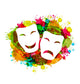 Comedy And Tragedy Simple Masks For Carnival On Colorful Grunge Wall Decal