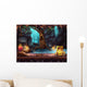 Fantasy cave with a waterfall, tree, treasure chest Wall Mural