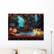 Fantasy cave with a waterfall, tree, treasure chest Wall Mural