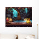 Fantasy cave with a waterfall, tree, treasure chest Wall Mural