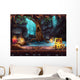 Fantasy cave with a waterfall, tree, treasure chest Wall Mural
