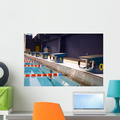 Olympic Swimming Pool Wall Decal shown on a wall
