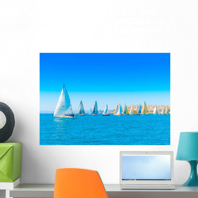 Sailing Boats During A Regatta At Saronic Gulf In Athens Greece Wall Decal shown on a wall