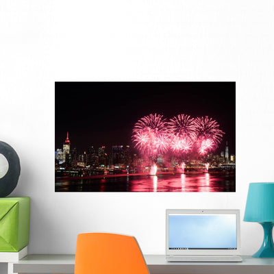 Fireworks Over Hudson River Wall Decal shown on a wall