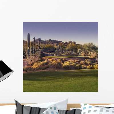 Beautiful Desert Tee Shot Golf Course - Image Cross Processed Wall Decal shown on a wall