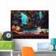 Cave with a waterfall and a magic tree and barrel of gold Wall Mural