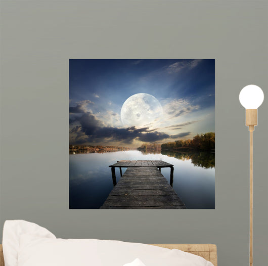 Pier under moon Wall Mural