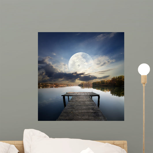 Pier under moon Wall Mural