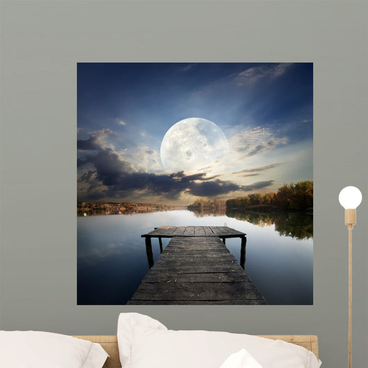 Pier under moon Wall Mural