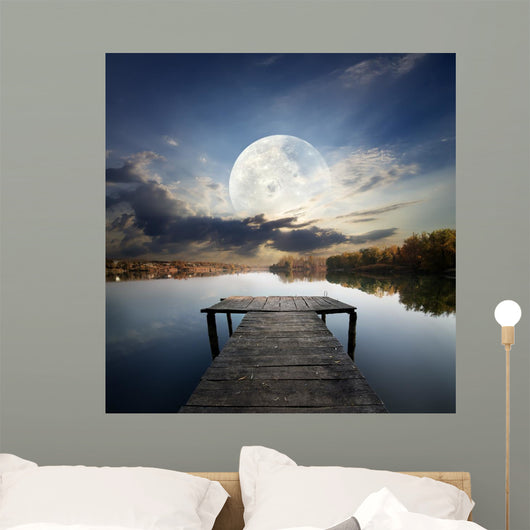 Pier under moon Wall Mural