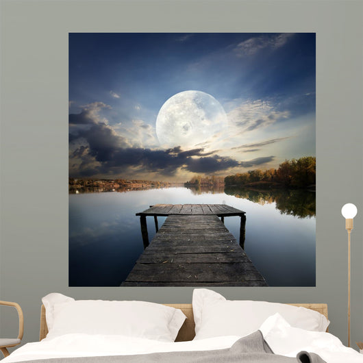 Pier under moon Wall Mural