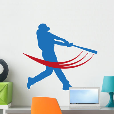 Vector Baseball Player Wall Decal shown on a wall