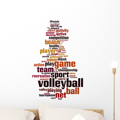 Volleyball Word Cloud Wall Decal 2 shown on a wall