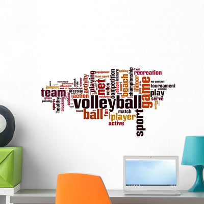 Volleyball Word Cloud Wall Decal shown on a wall