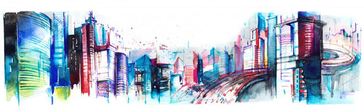 Panoramic Watercolor City Wall Decal