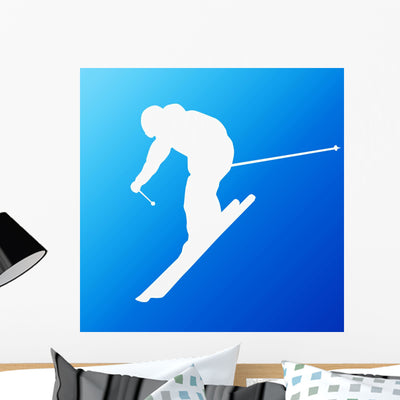 Downhill Skier. Vector Silhouette Wall Decal shown on a wall